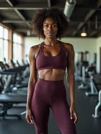 feminine woman in the gym wearing  sports bra and leggings