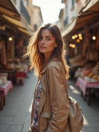 a stylish  feminine woman exploring a street market