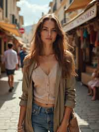 a stylish  feminine woman exploring a street market