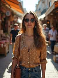 a stylish  feminine woman exploring a street market