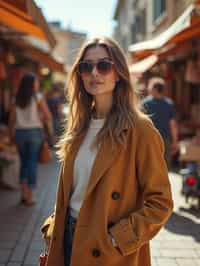 a stylish  feminine woman exploring a street market