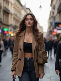 a confident  feminine woman exploring a bustling city street