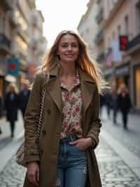 a confident  feminine woman exploring a bustling city street