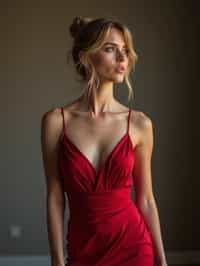 an alluring  feminine woman dressed in elegant evening wear