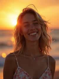 feminine woman enjoying a sunset at a beach or park