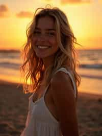 feminine woman enjoying a sunset at a beach or park