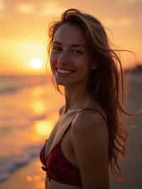 feminine woman enjoying a sunset at a beach or park