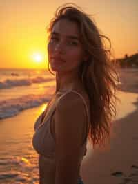 feminine woman enjoying a sunset at a beach or park