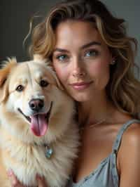 feminine woman posing with a cute pet