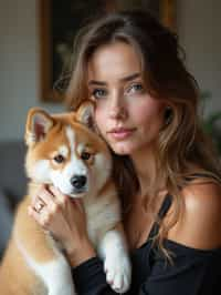 feminine woman posing with a cute pet