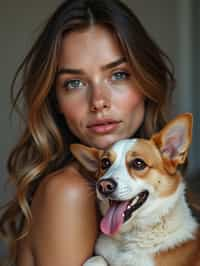 feminine woman posing with a cute pet