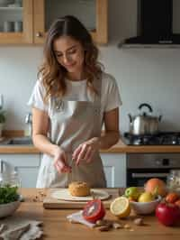 feminine woman cooking or baking in a modern kitchen