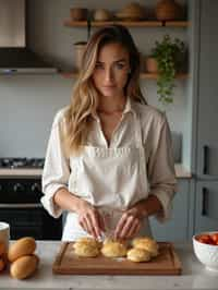 feminine woman cooking or baking in a modern kitchen