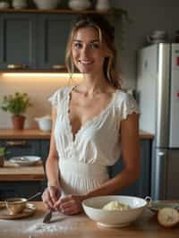 feminine woman cooking or baking in a modern kitchen