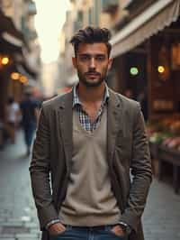 a stylish masculine  man exploring a street market