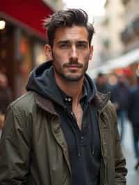 a stylish masculine  man exploring a street market