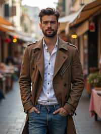 a stylish masculine  man exploring a street market