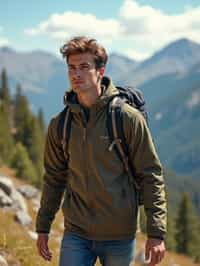 an adventurous masculine  man hiking in the mountains