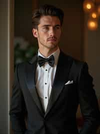 an alluring masculine  man dressed in elegant evening wear