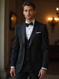 an alluring masculine  man dressed in elegant evening wear