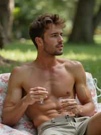 masculine  man having a fun outdoor picnic