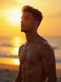 masculine  man enjoying a sunset at a beach or park