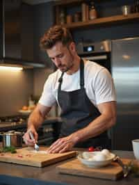 masculine  man cooking or baking in a modern kitchen