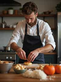 masculine  man cooking or baking in a modern kitchen