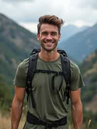 masculine  man in going hiking outdoors in mountains