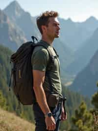 masculine  man in going hiking outdoors in mountains