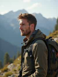 masculine  man in going hiking outdoors in mountains