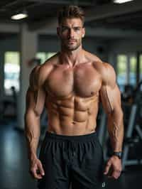 masculine  man wearing  or shorts and sports top in the fitness gym