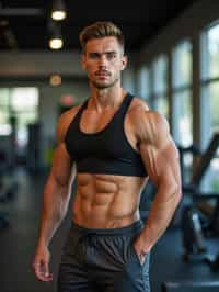 masculine  man wearing  or shorts and sports top in the fitness gym