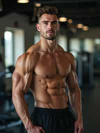 masculine  man wearing  or shorts and sports top in the fitness gym