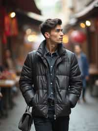 a stylish masculine  man exploring a street market