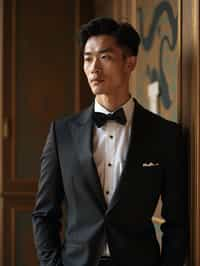 an alluring masculine  man dressed in elegant evening wear