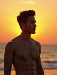 masculine  man enjoying a sunset at a beach or park