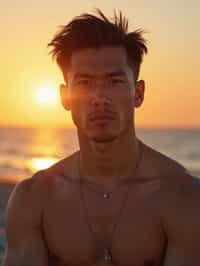 masculine  man enjoying a sunset at a beach or park