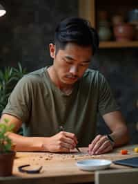 masculine  man engaging in a hobby or craft