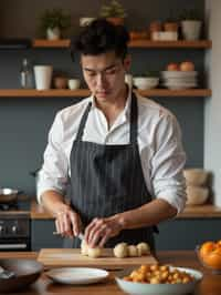 masculine  man cooking or baking in a modern kitchen