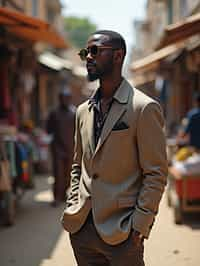 a stylish masculine  man exploring a street market