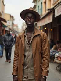 a stylish masculine  man exploring a street market