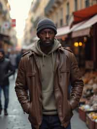 a stylish masculine  man exploring a street market