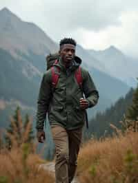 an adventurous masculine  man hiking in the mountains