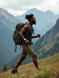 an adventurous masculine  man hiking in the mountains