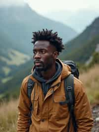 an adventurous masculine  man hiking in the mountains