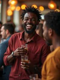 masculine  man laughing and hanging out with friends