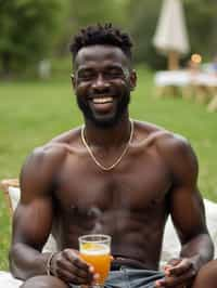 masculine  man having a fun outdoor picnic