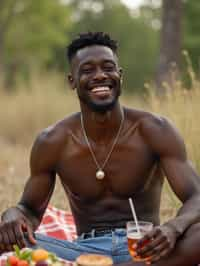 masculine  man having a fun outdoor picnic