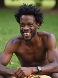 masculine  man having a fun outdoor picnic